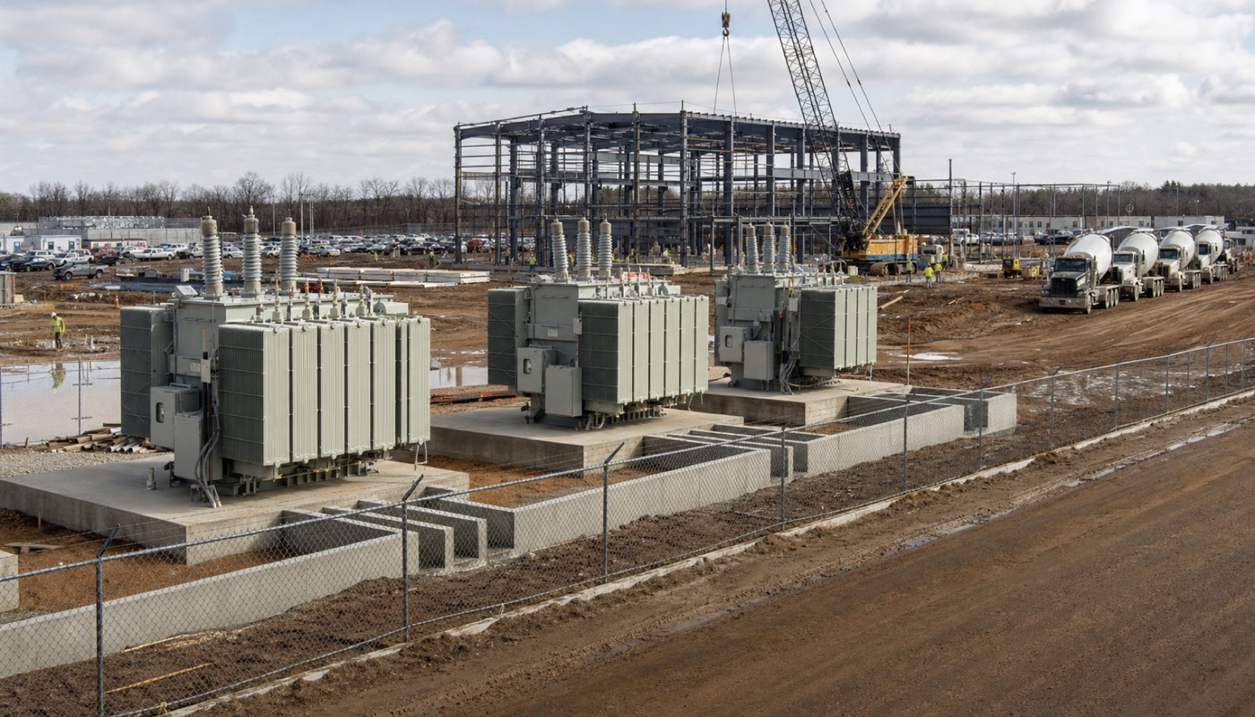 This is the thing somebody has to pay for: the transformers and the steel going up to feed one building.