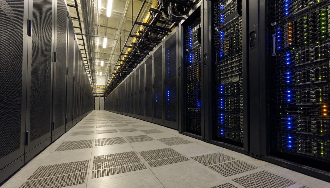 Inside one of these buildings: rows of computers, floor to ceiling.