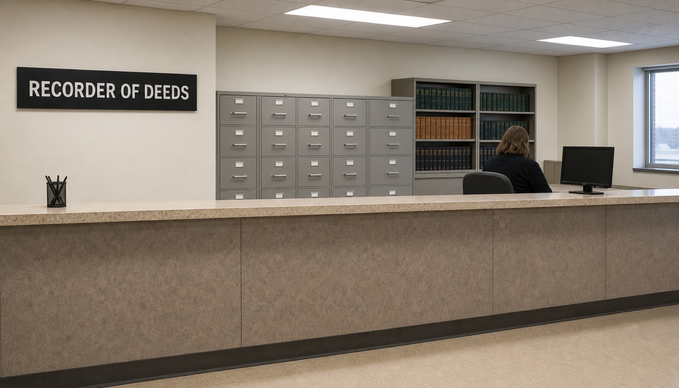 The office where public filings happen, with its name on the sign. This is the counter you can walk up to.